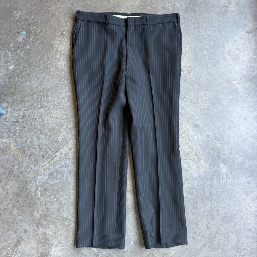 Vintage 70s 80s Pinstripe Pleated Black Pants Old Money Talon Zip Mens 36 x 29